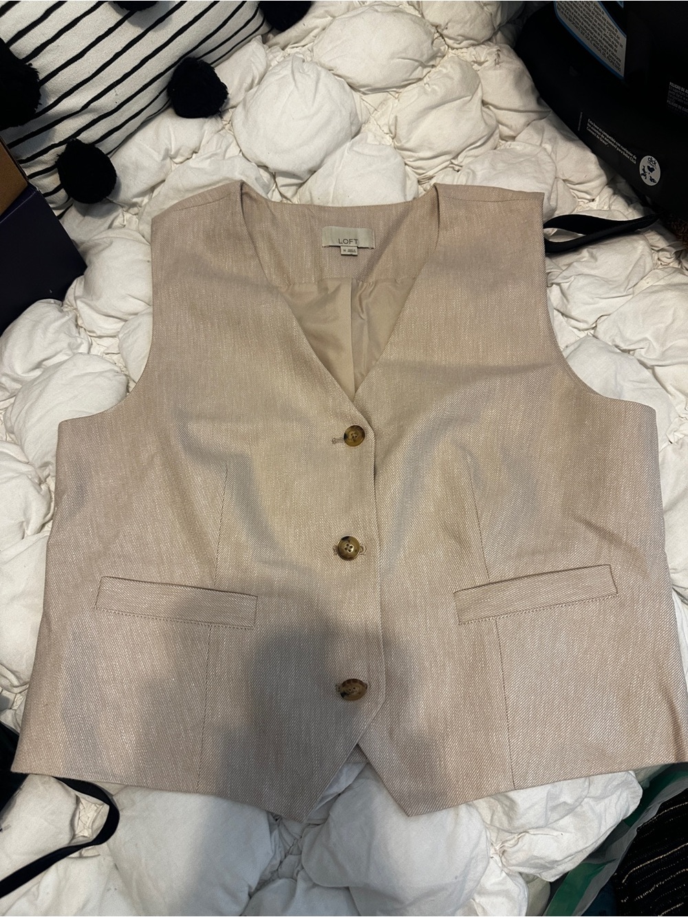 LOFT Beige Button Vest